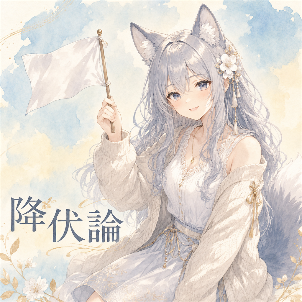 白旗を掲げてほっとした表情のevahas（降伏論記事アイキャッチ）