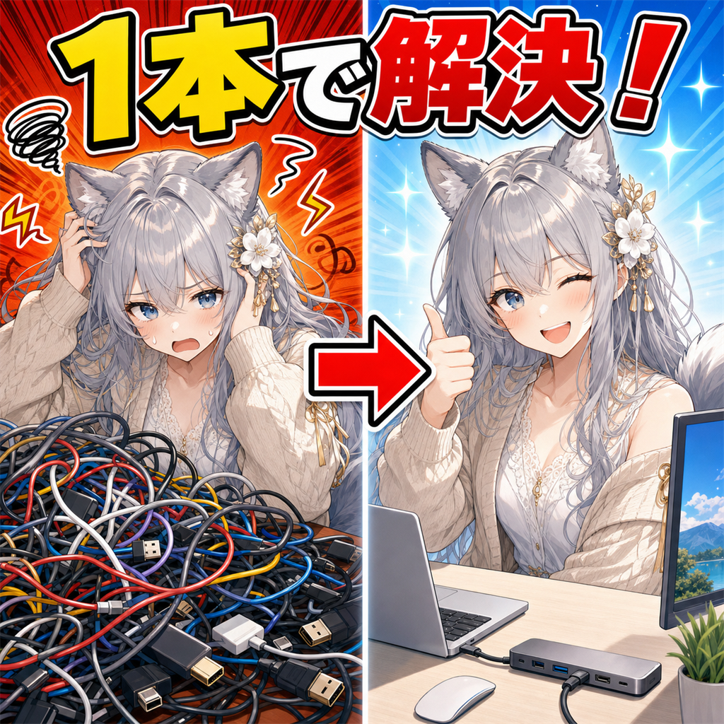 ケーブル1本で解決！配線整理Before/Afterサムネイル