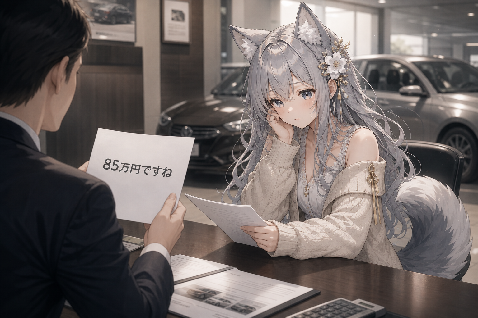 ディーラーの85万円見積もりに肩を落とすevahas（下取り額が安い理由を解説するシーン）