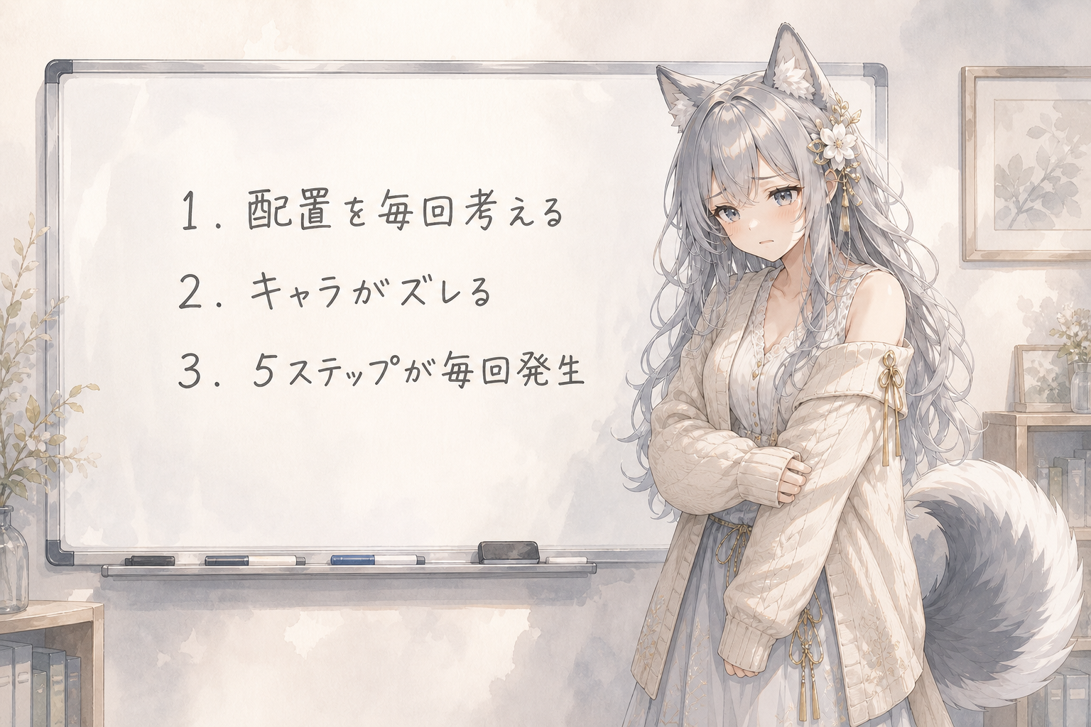 3つの問題点をホワイトボードに書いて悩むevahas
